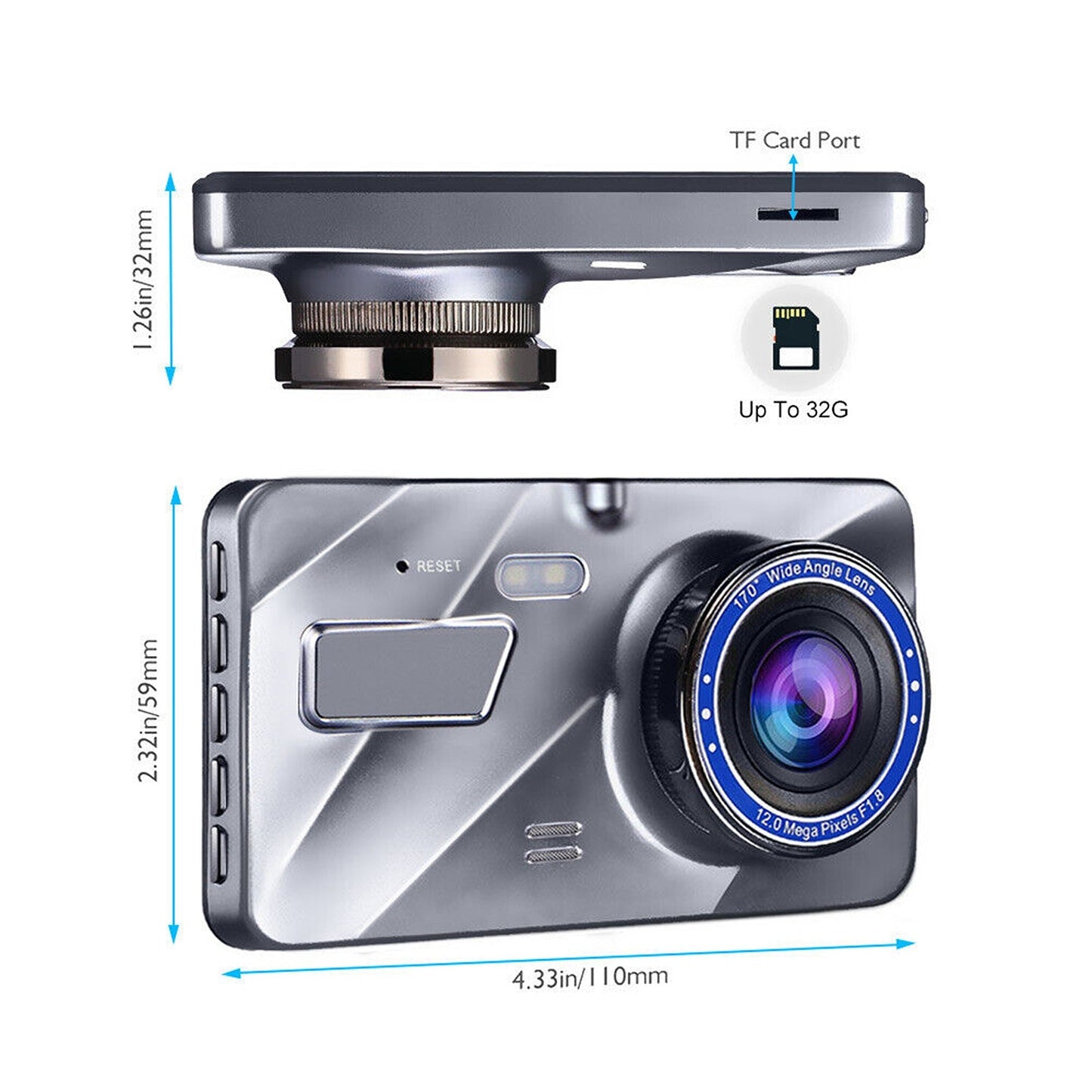 4in Screen Dual Lens 1080P HD Car DVR Dash Camera