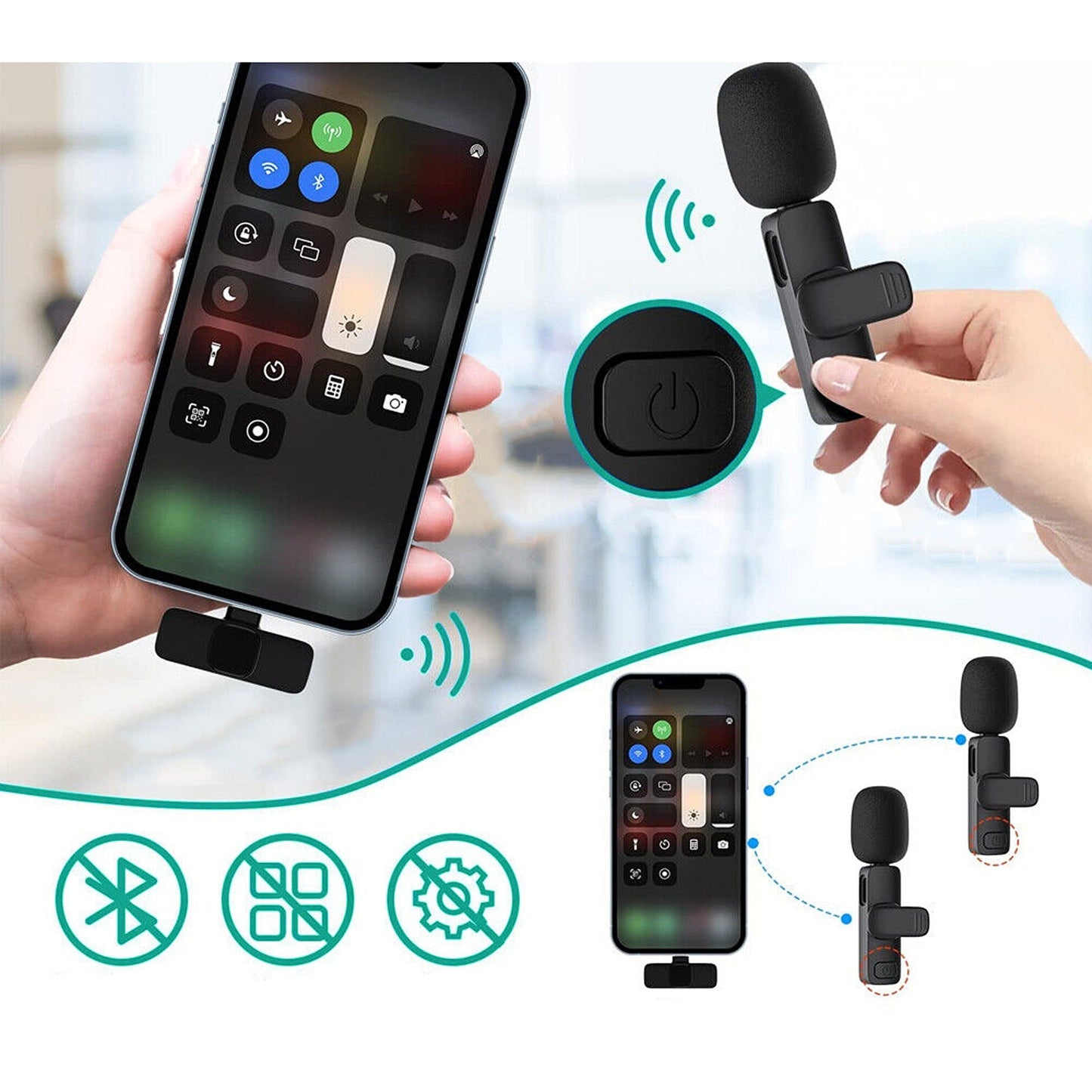 Wireless Lavalier Microphone for iPhone Apple Phone iPad Vlog Live Stream