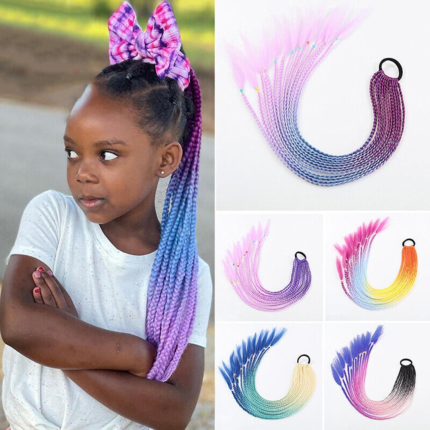 Colorful Braided Hair Extensions Elastic Ponytail Tie Fashion Accessory