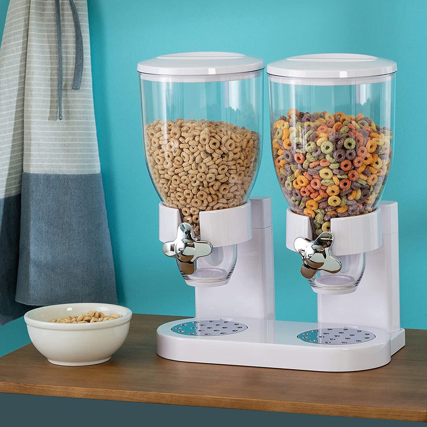Double Compartment Cereal Dispenser for Dry Grains and Food Storage