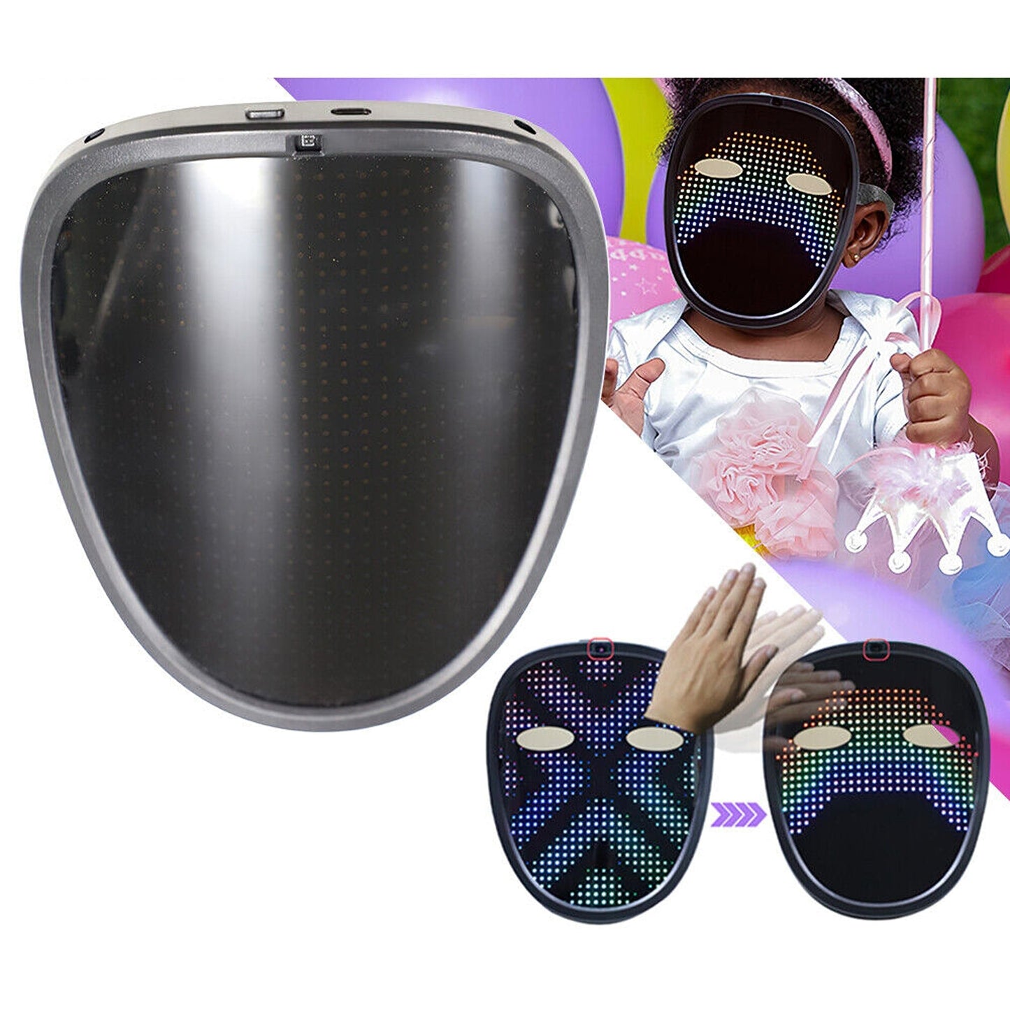 Gesture Control LED Mask Transforming Light-Up Face Mask for Cosplay Party