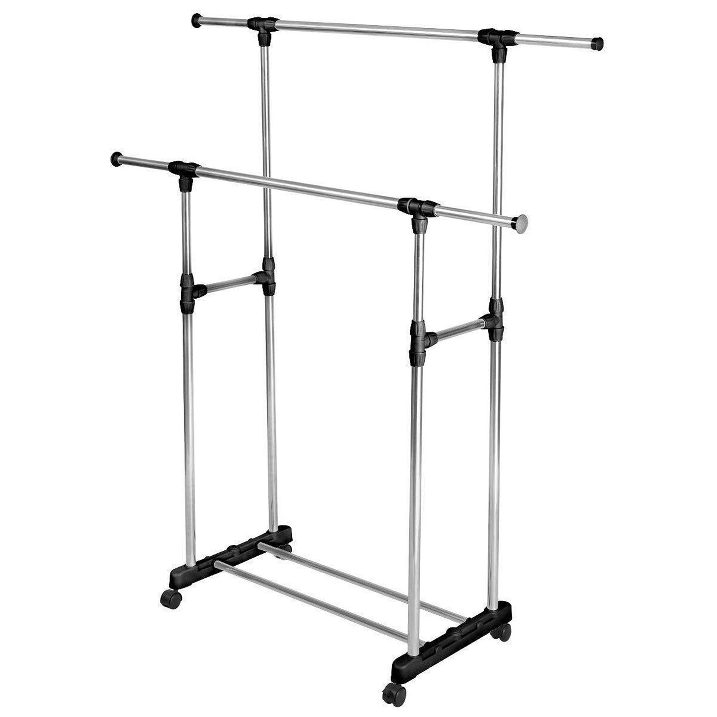 Adjustable Double Stainless Clothes Rack Garment Cloth Hanger with Holder