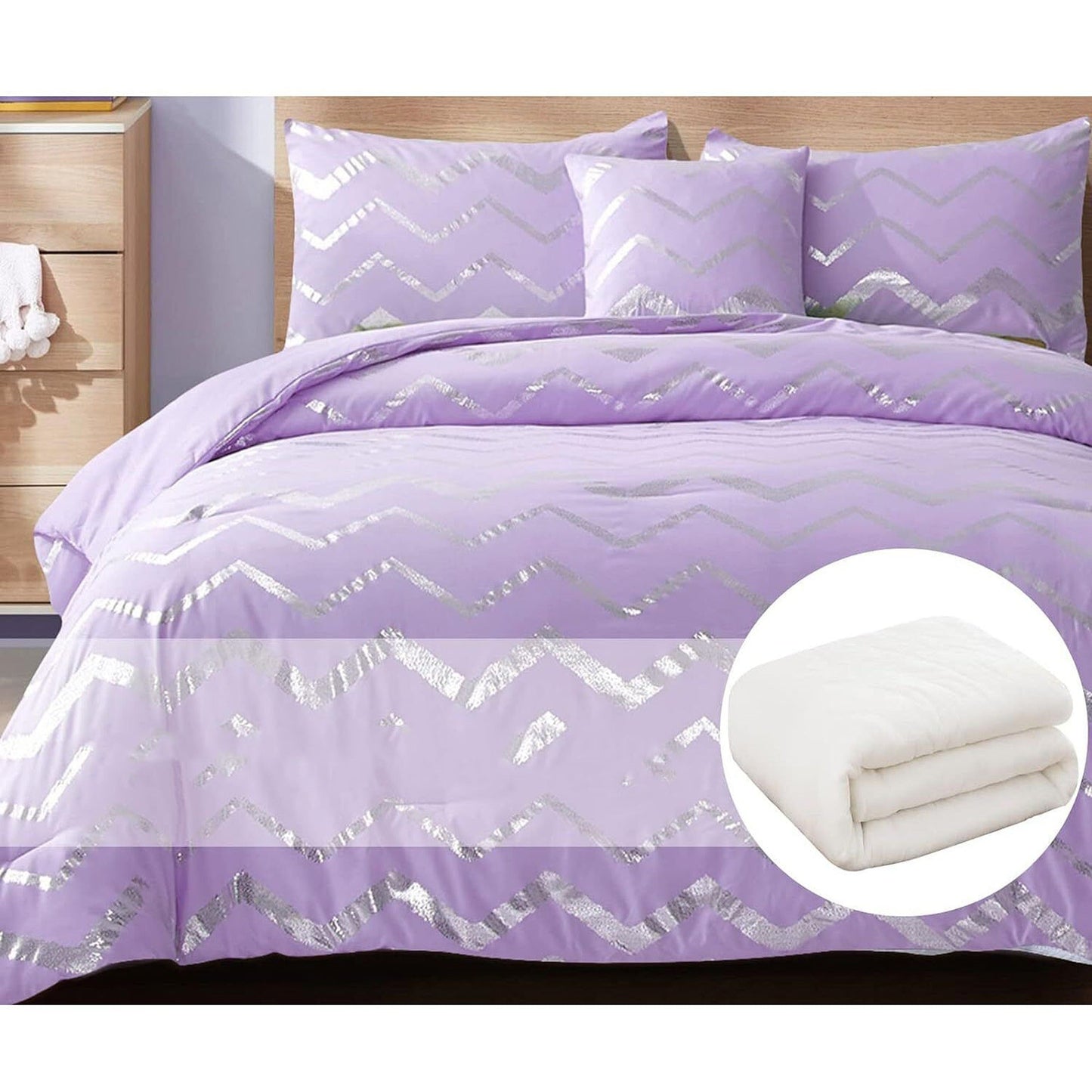 Purple Comforter Set with Pillowcases Soft Quilt Duvet for Queen King Bed