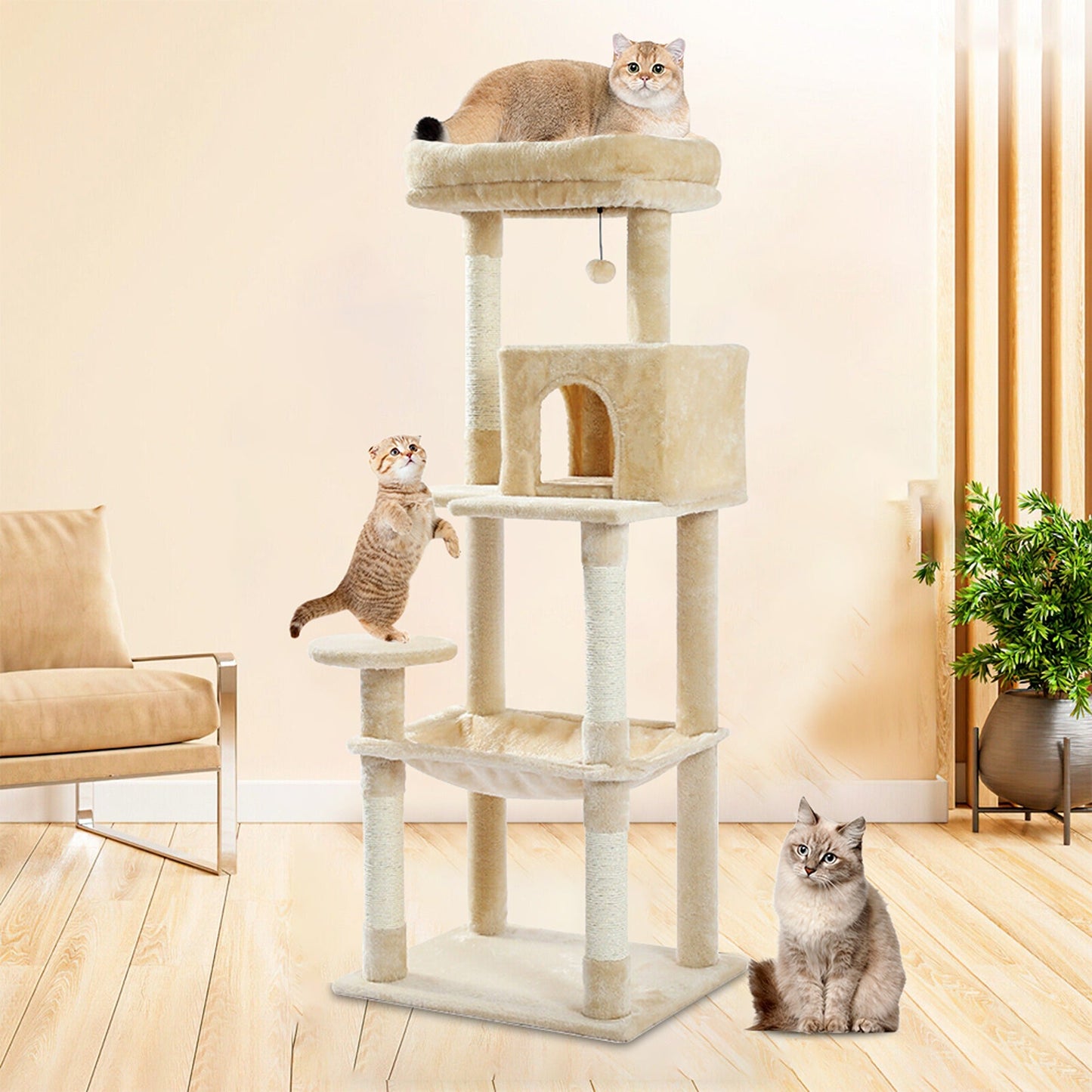 143cm Cats Condo House Cat Tree Tower with Scratching Post and Toys