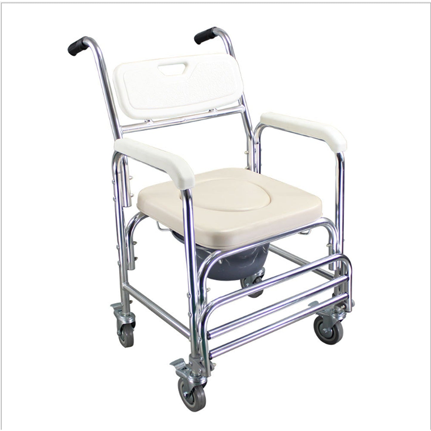 Bathroom Mobile Shower and Toilet Commode Chair with Footrest and Wheels