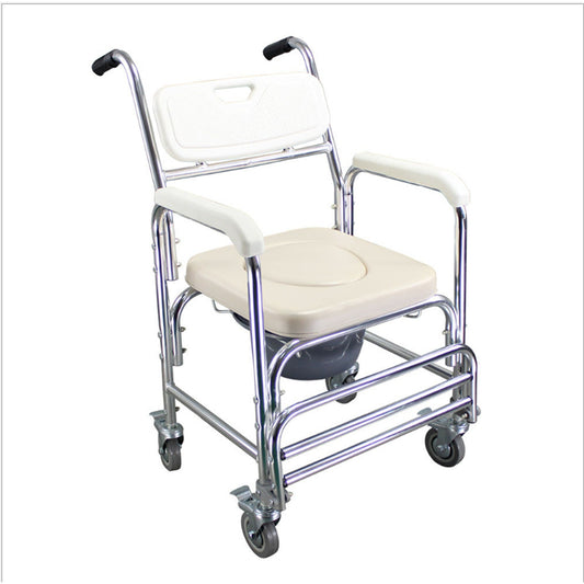Bathroom Mobile Shower and Toilet Commode Chair with Footrest and Wheels