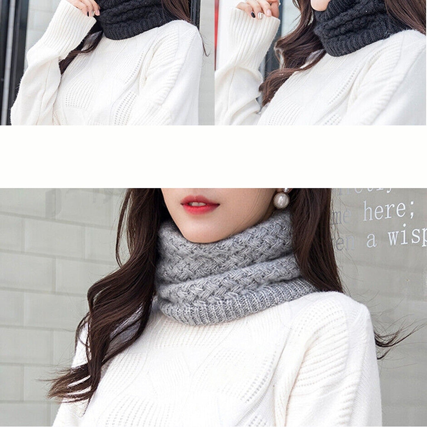 Velvet Winter Knit Scarf Thickened Wool Neck Warmer for Unisex Adult and Child