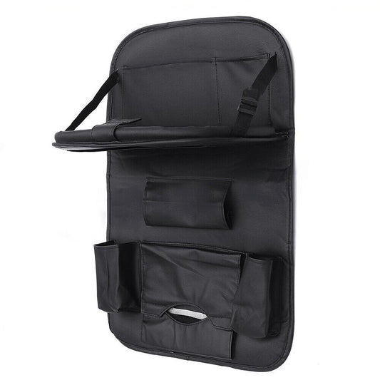 Leather Travel Car Seat Organizer Foldable Back Storage with iPad Tray