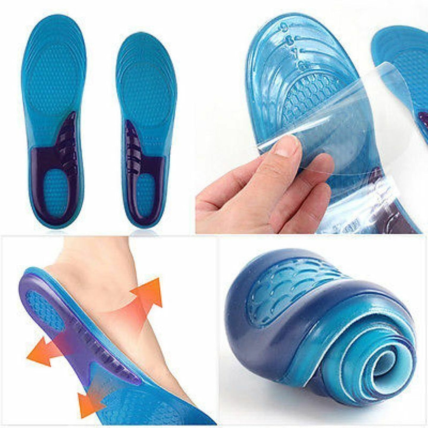 Massaging Arch Support Gel Shoe Insoles Comfort for Men and Women with Flat Feet
