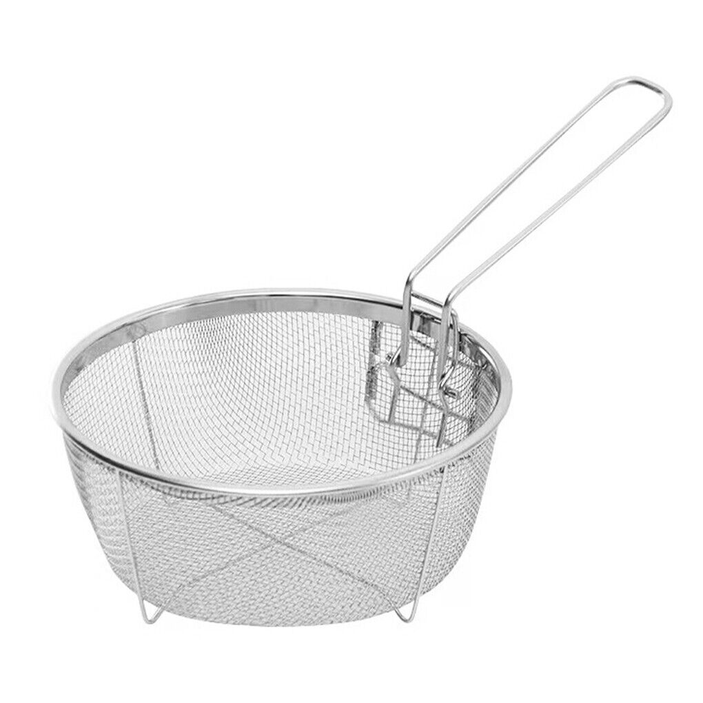 Deep Frying Basket Stainless Steel Wire Mesh with Foldable Handle
