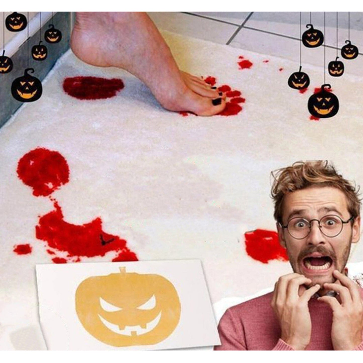 Halloween Horror Bath Mat with Bloody Footprints Color Changing Non-Slip