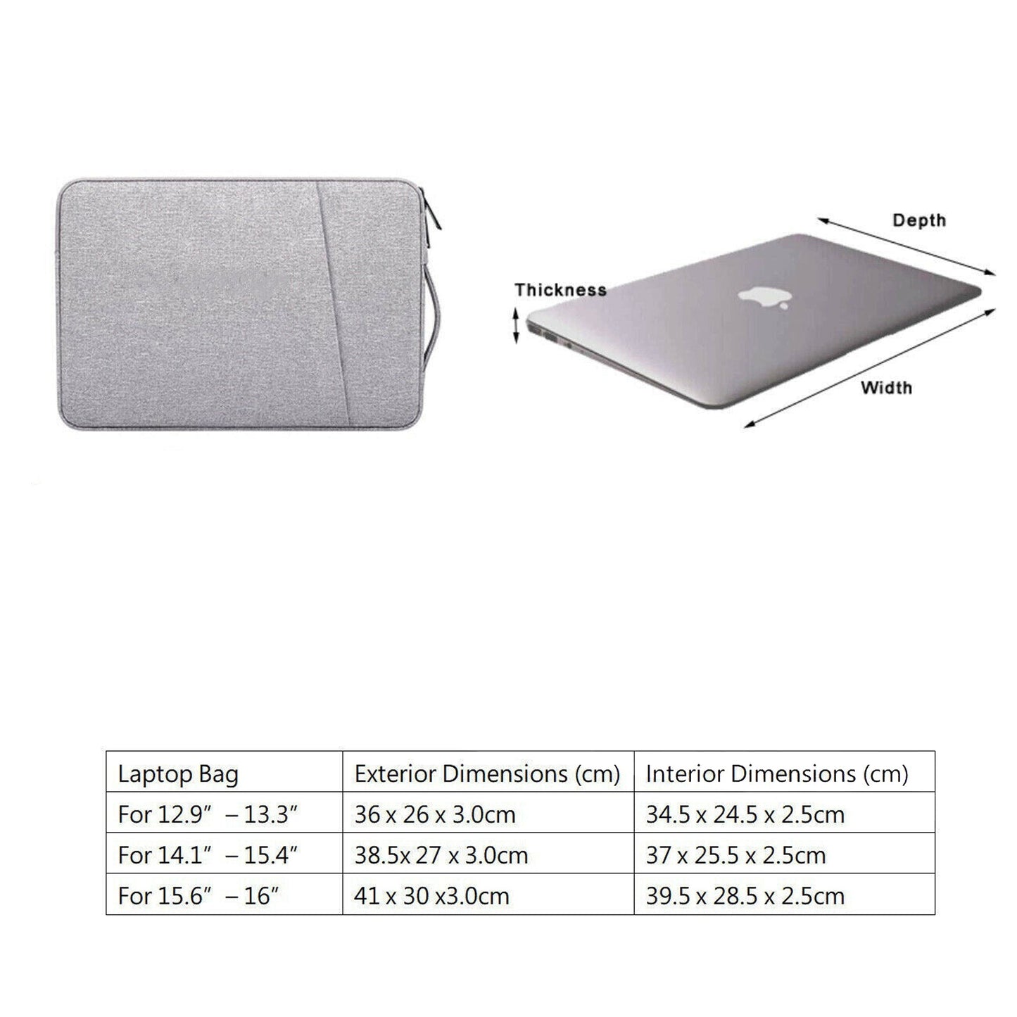 Black Laptop Sleeve Bag Carry Case 13in 14in 15in 16in For MacBook Air Pro Dell HP