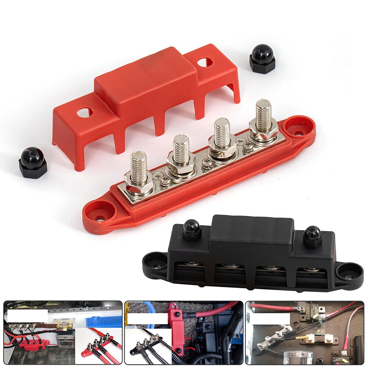 2pcs 4 Post Power Distribution Block 250A 12V-48V DC Terminal