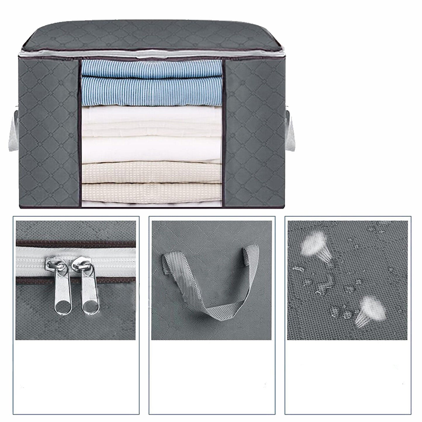 Large Storage Bag for Clothes and Quilts Grey Fabric Organizer with Zipper
