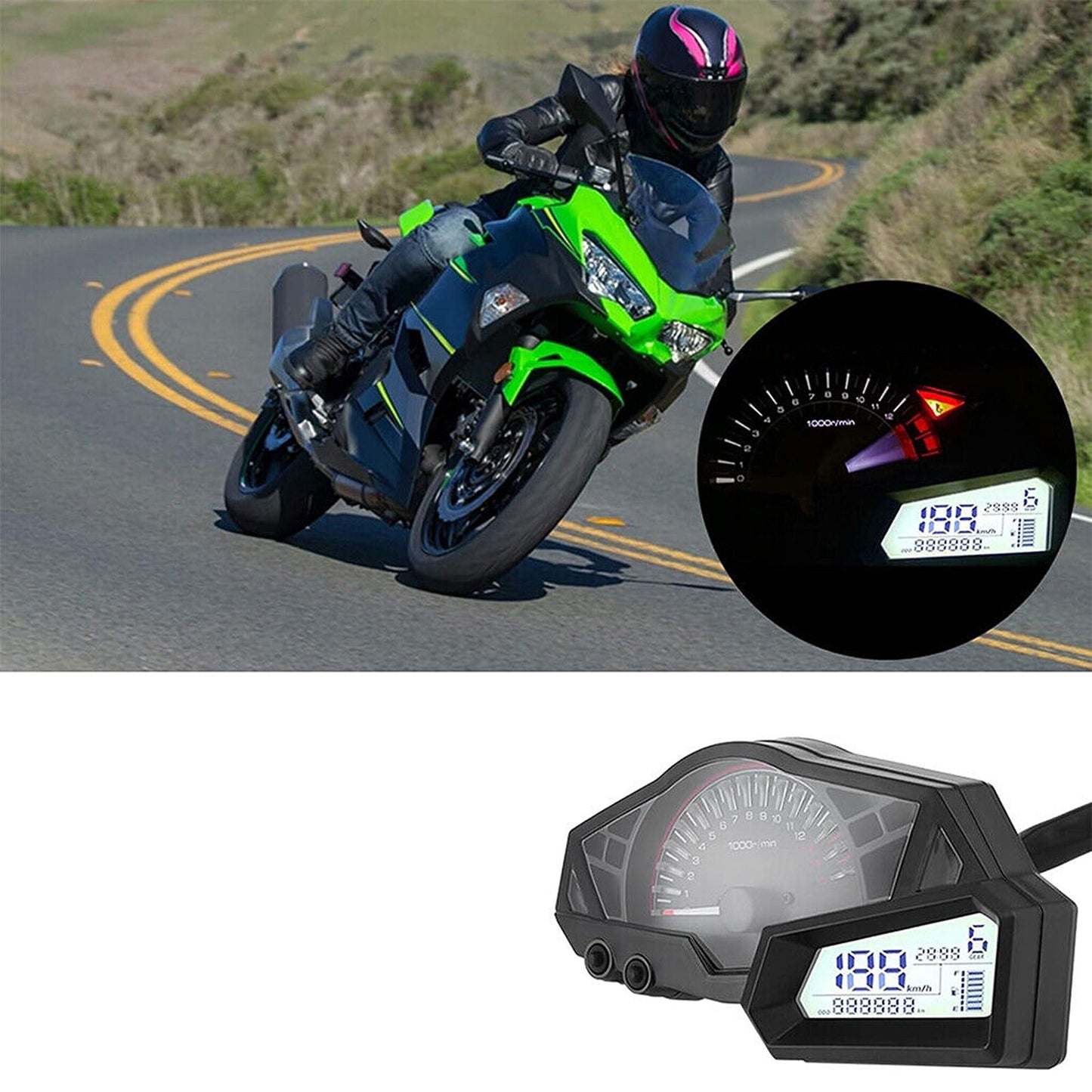 Speedometer Odometer Tachometer Motorcycle LCD Fuel Gauge Ninja