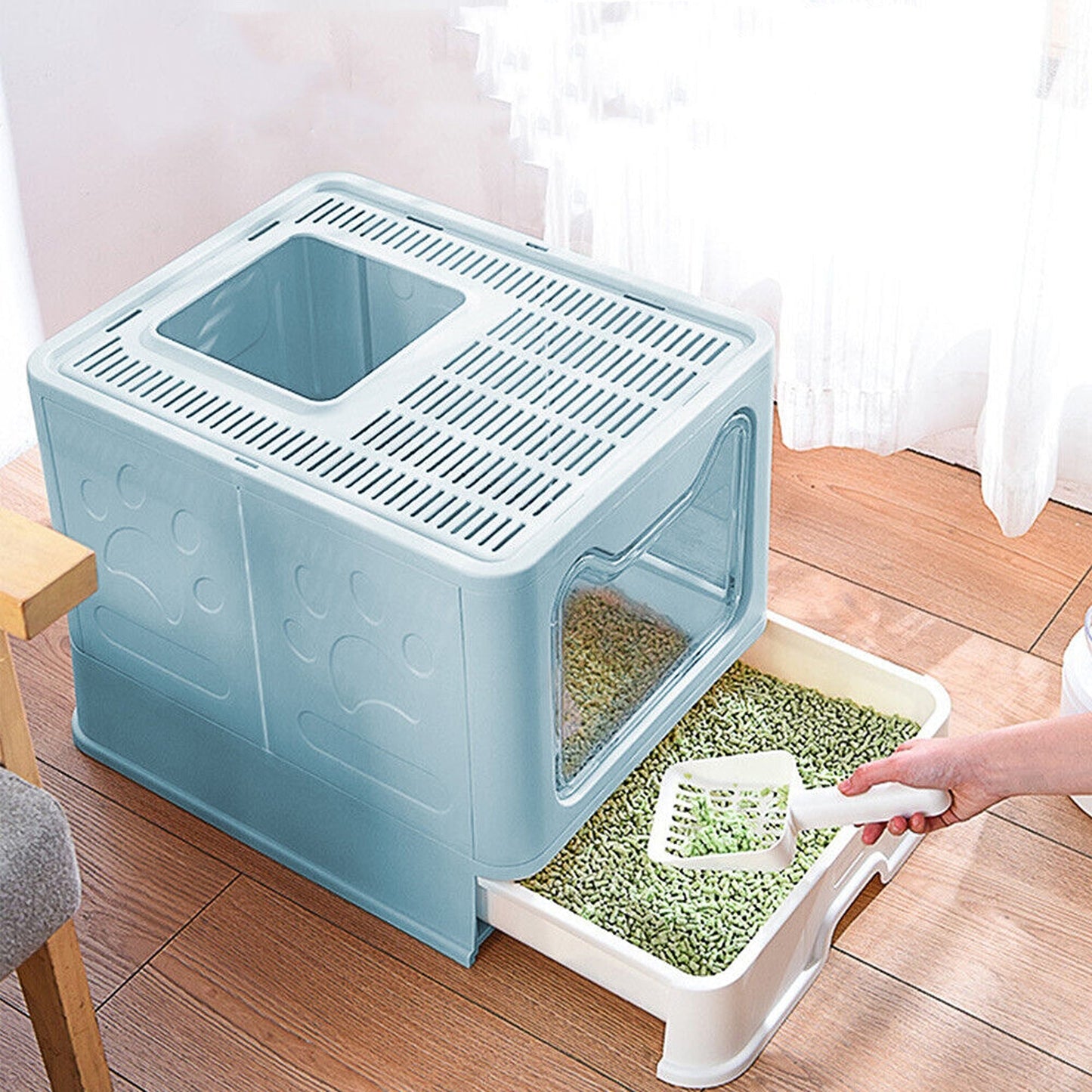 Large Covered Cat Litter Box Enclosed Kitty Toilet with Scoop and Drawer
