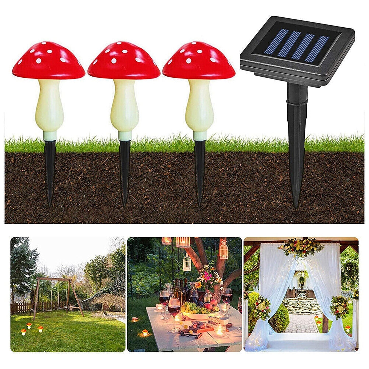 Red Solar Mushroom Garden Lights Fairy String LED Decoration