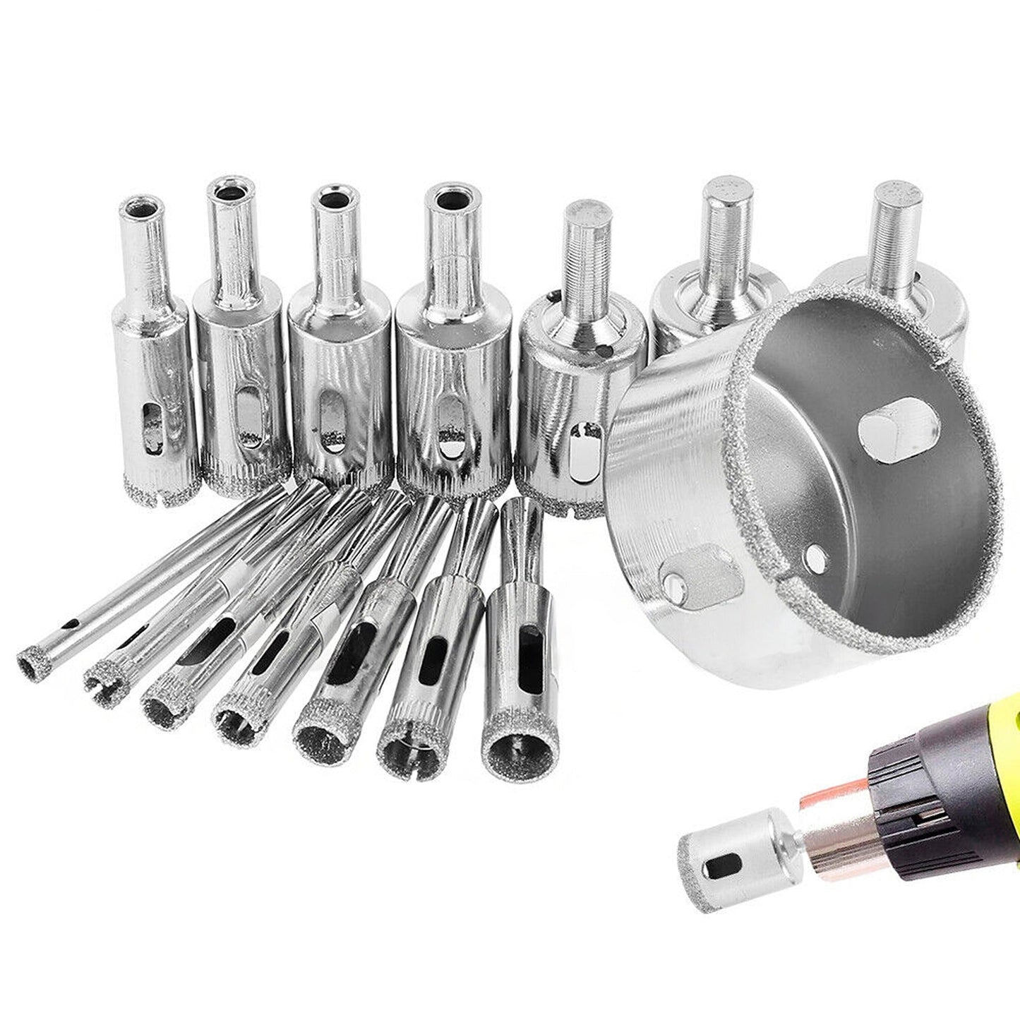 16pcs Glass Marble Tile Hole Saw Cutter Diamond Drill Bit Set
