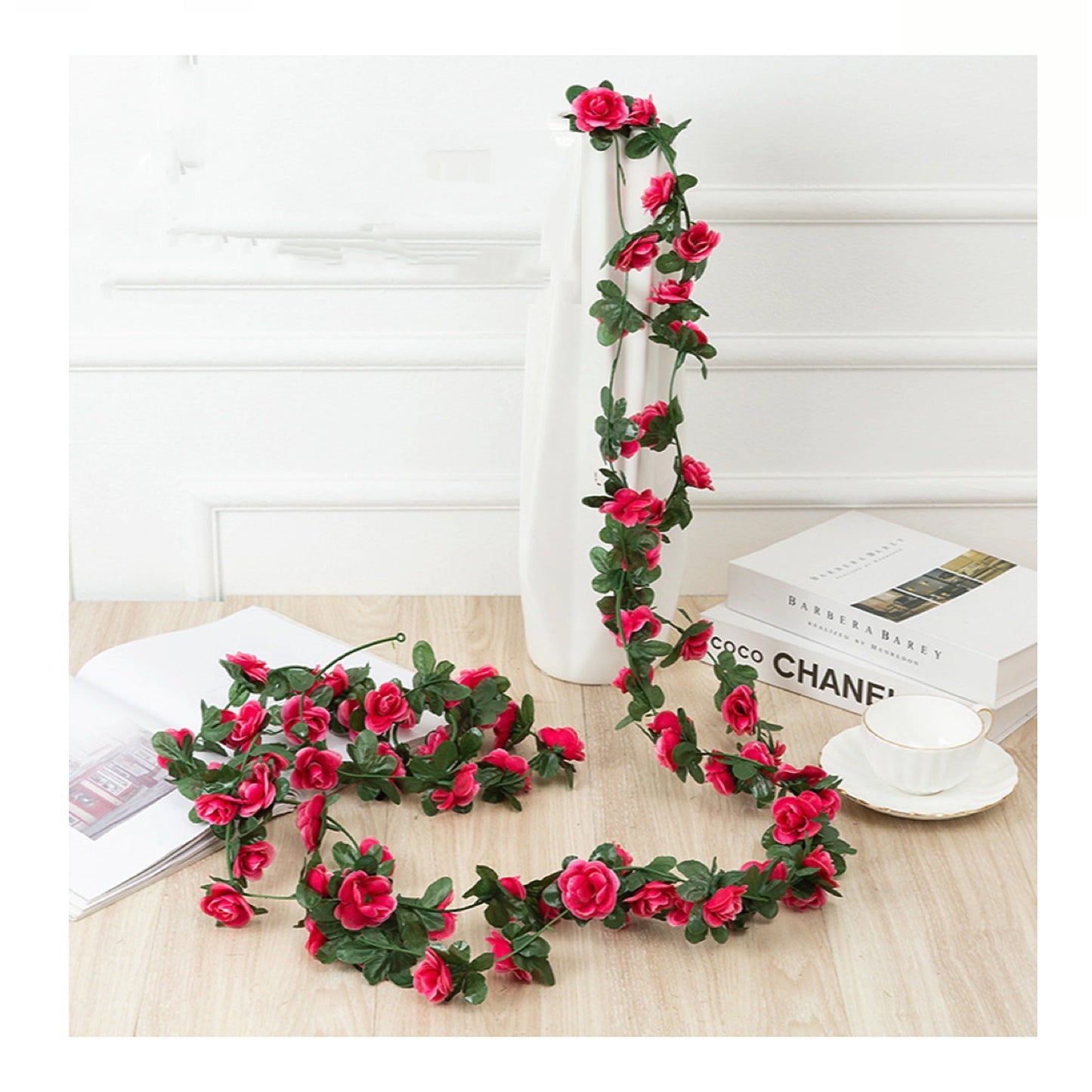 6pcs Artificial Silk Flowers and Ivy Vine Hanging Garland for Wedding