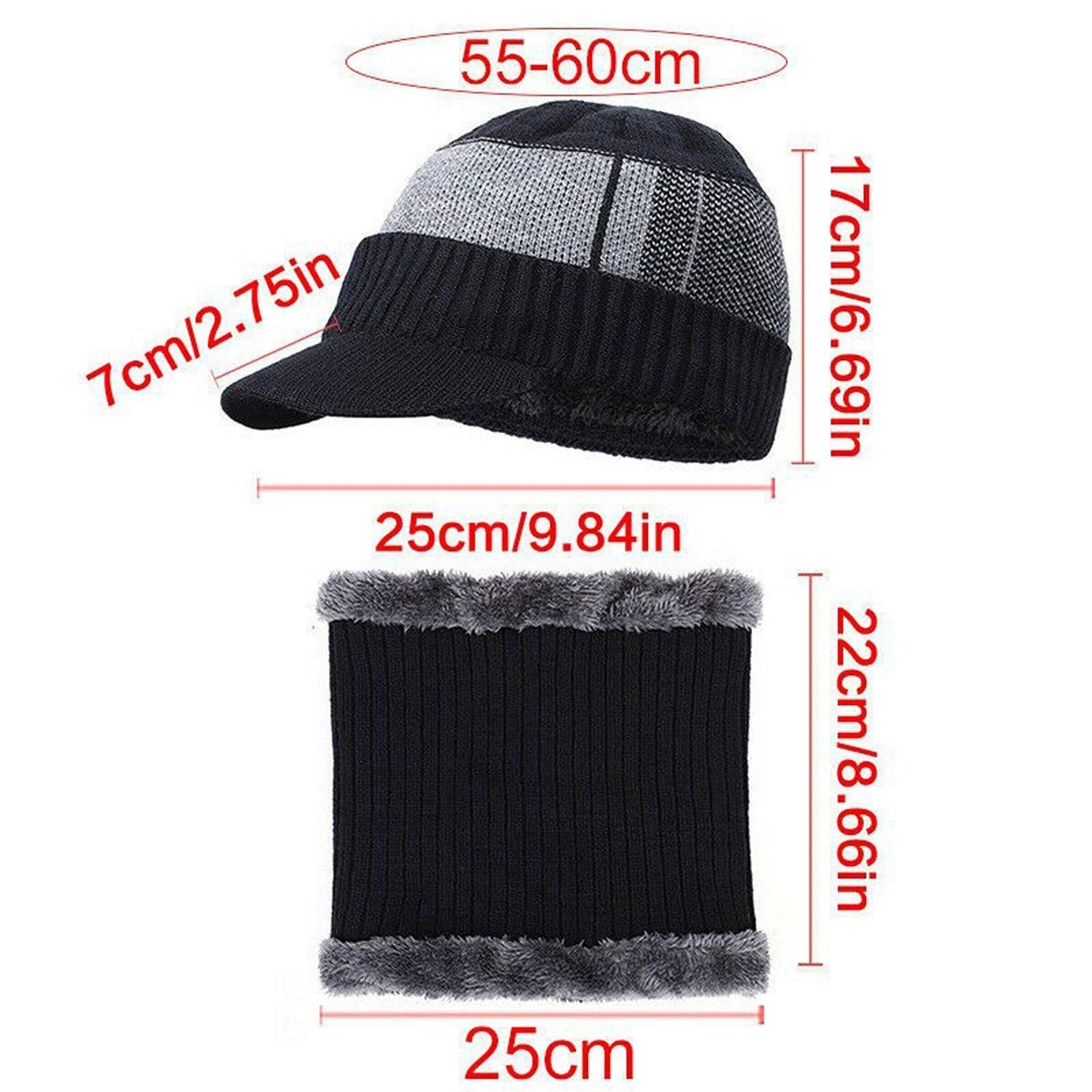 Men and Women Winter Beanie Hat and Scarf Set Fleece Warm Snow Ski Cap