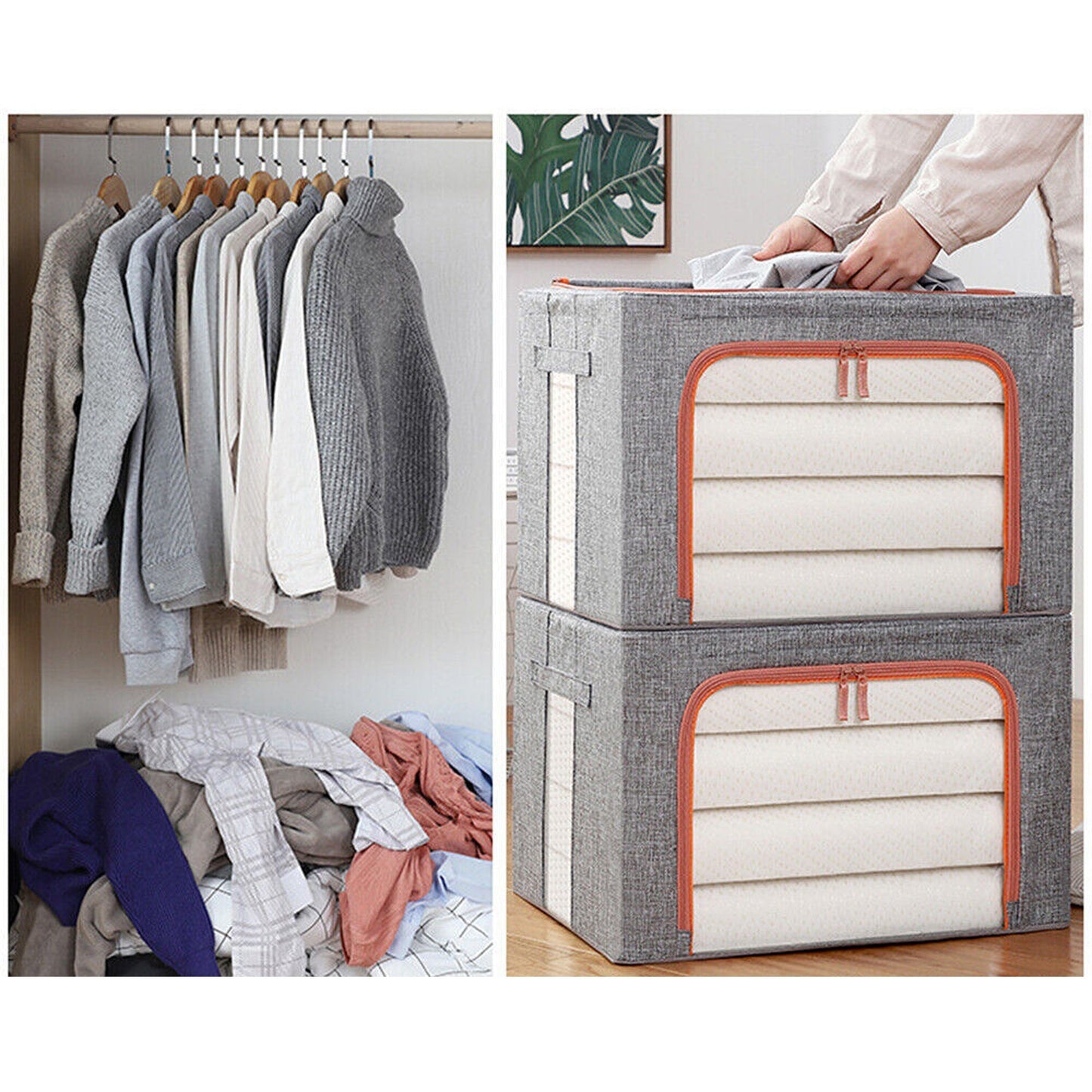 Foldable Storage Box with Crushed Steel Frame Clothes Quilt Toys Organizer