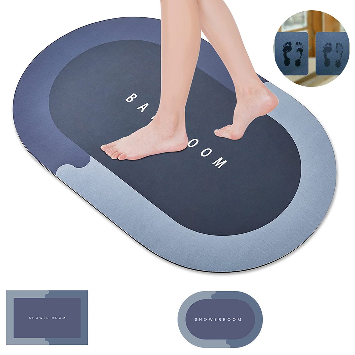Blue Diatom Mud Non-Slip Floor Mat Bathroom Shower Kitchen Carpet Rug