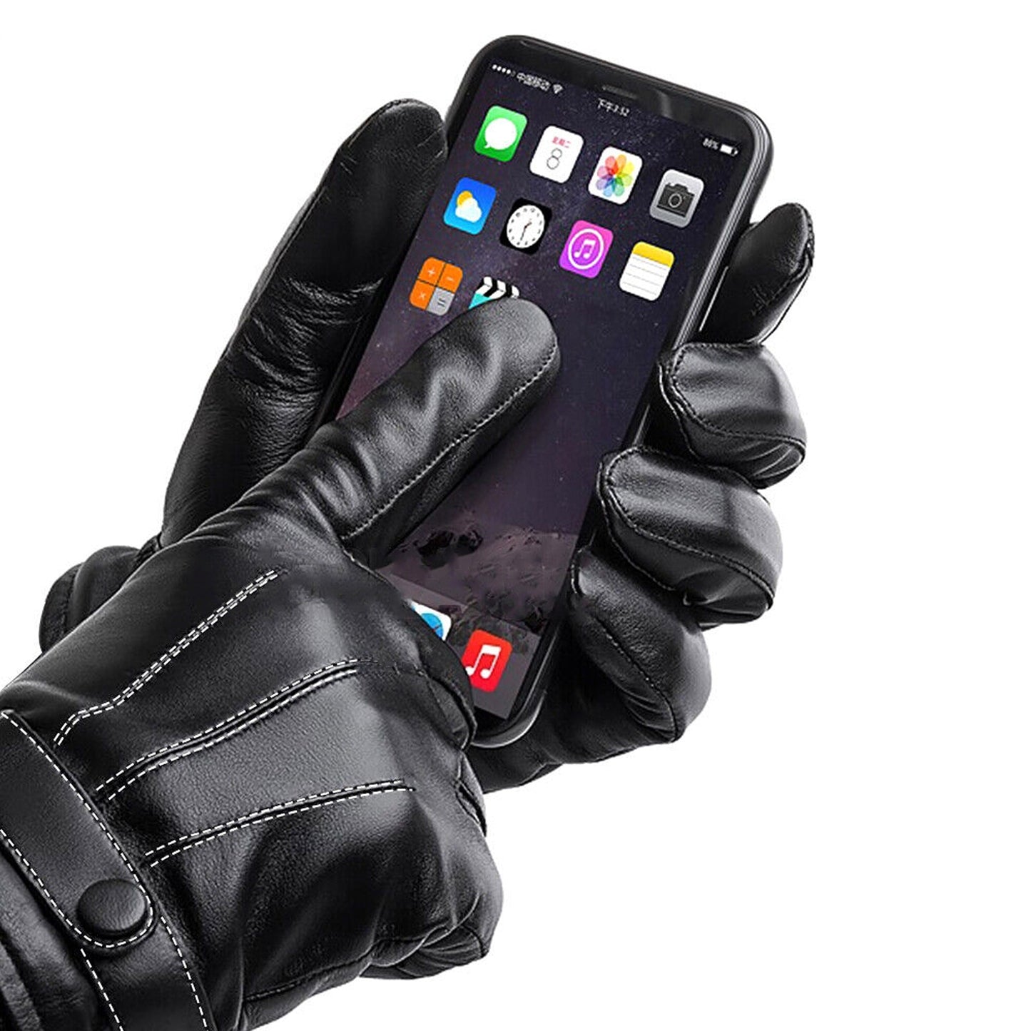 Touch Screen Winter Gloves for Men Warm Black Smartphone Compatible