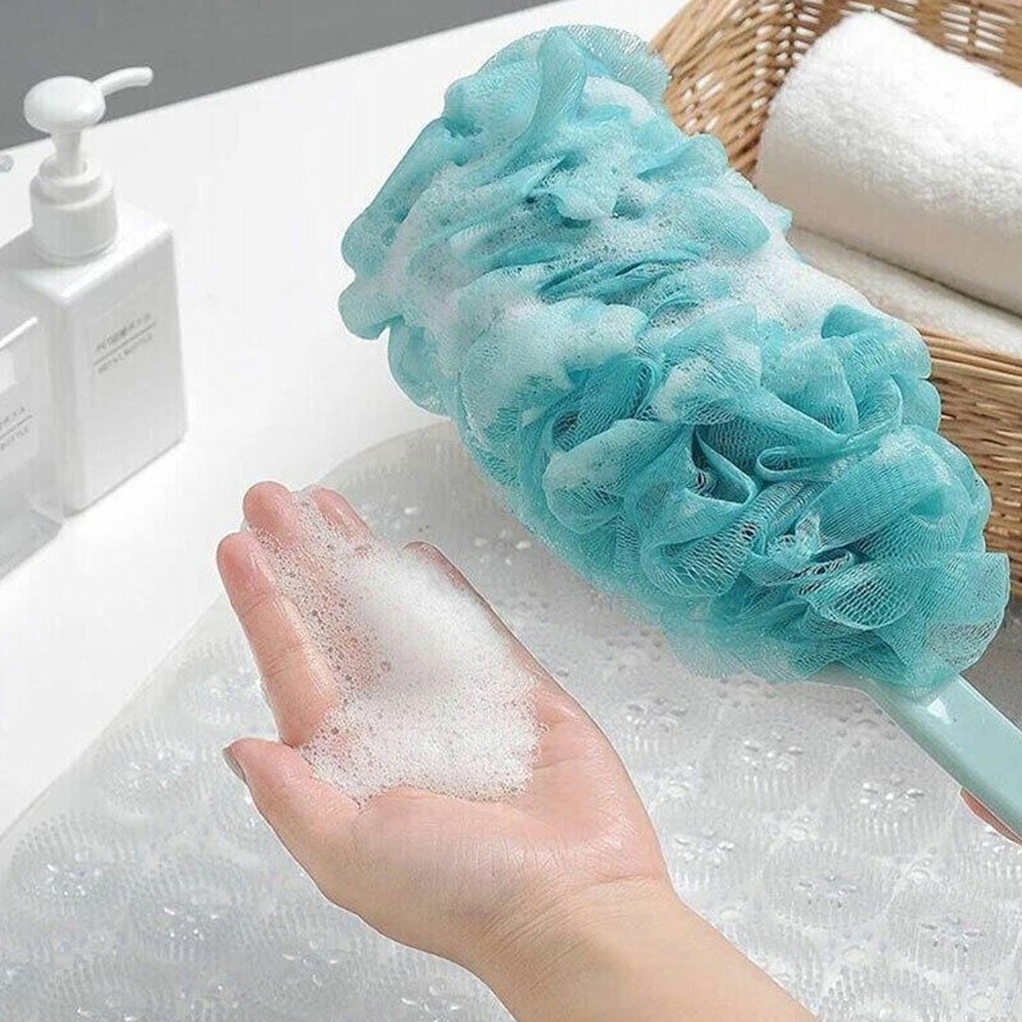 Soft Mesh Long Handle Bath Brush Back Scrubber Body Puff