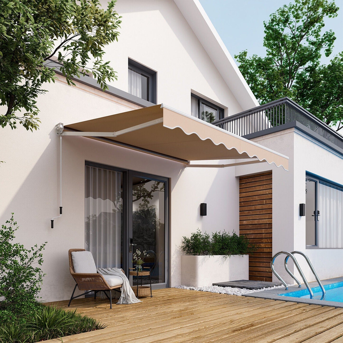 Manual Outdoor Sunshade Canopy Awning with Retractable Folding Arm