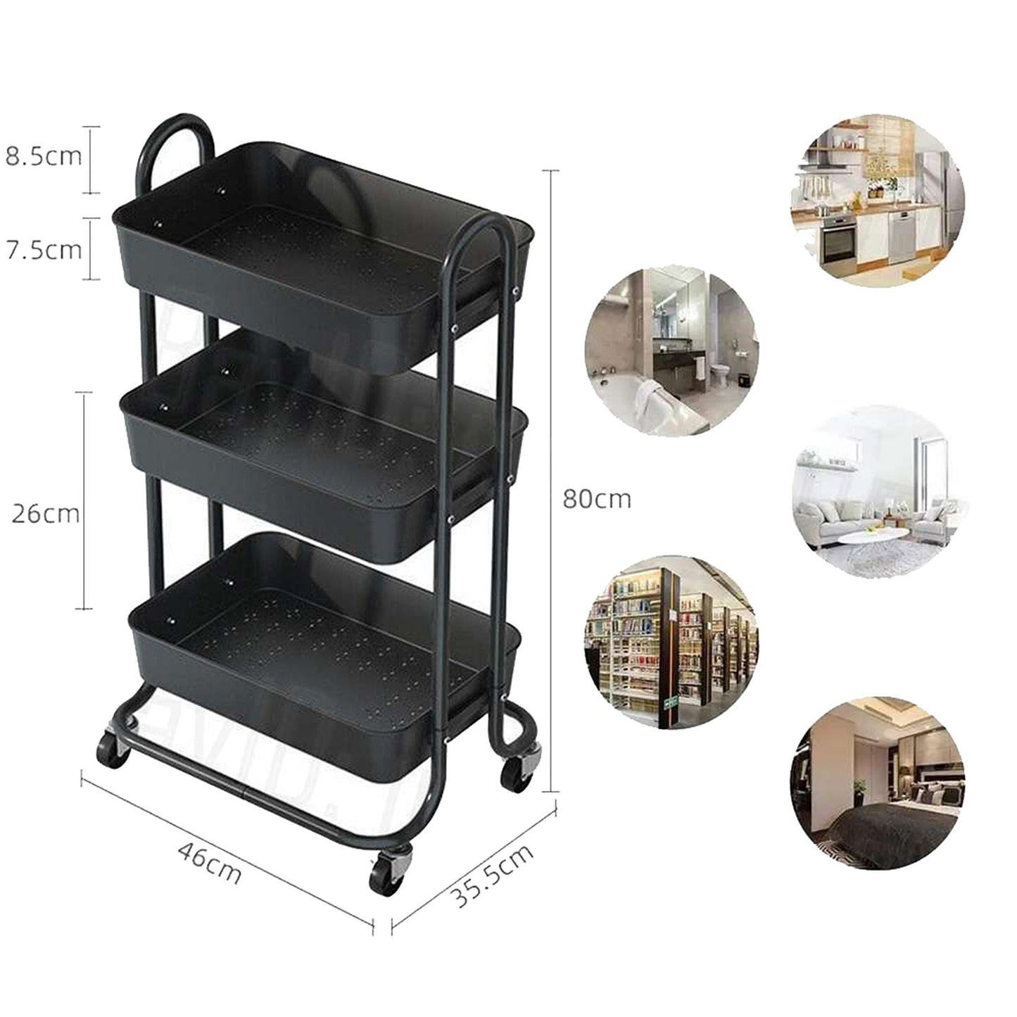 3-Tier Fruit and Vegetable Kitchen Trolley with Storage Baskets