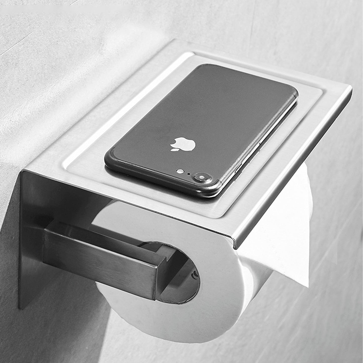 Brass Toilet Paper Roll Holder with Phone Shelf Wall Mounted Tissue Rack
