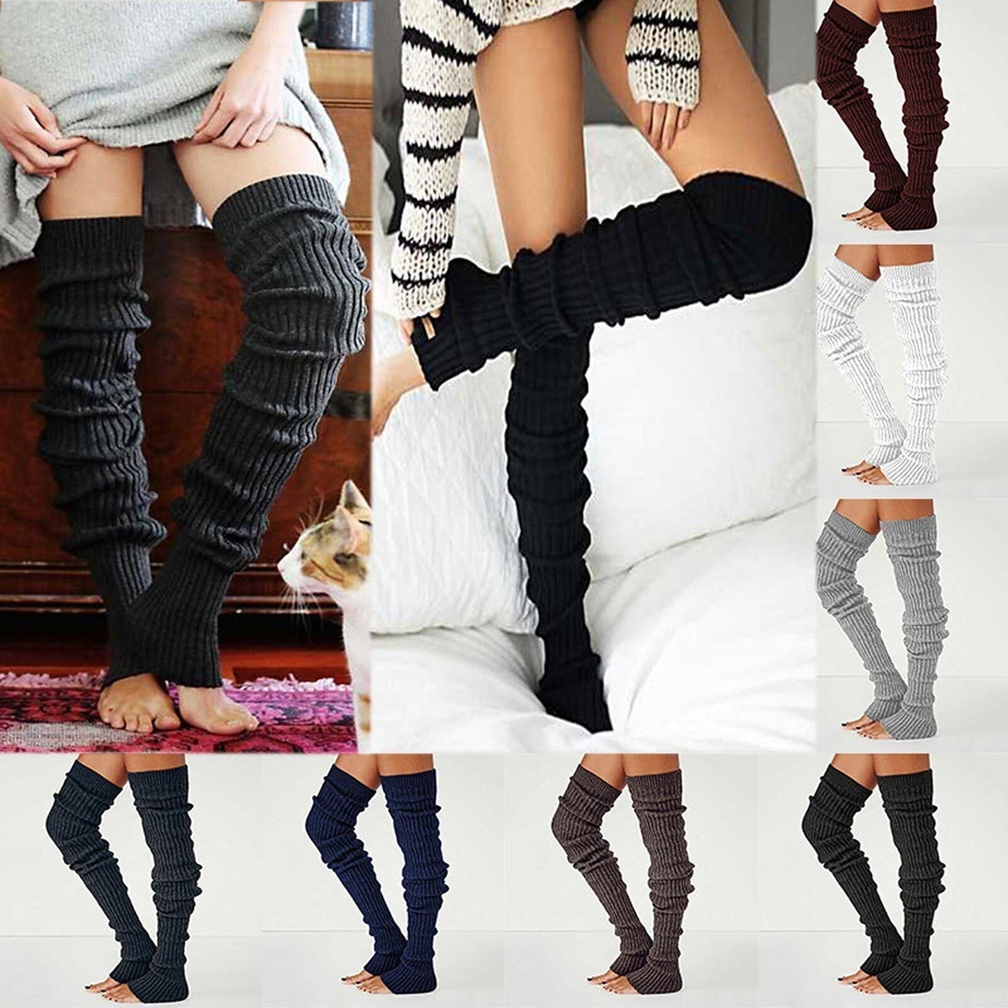 Women Knitted Crochet Thigh High Long Warm Bubble Socks