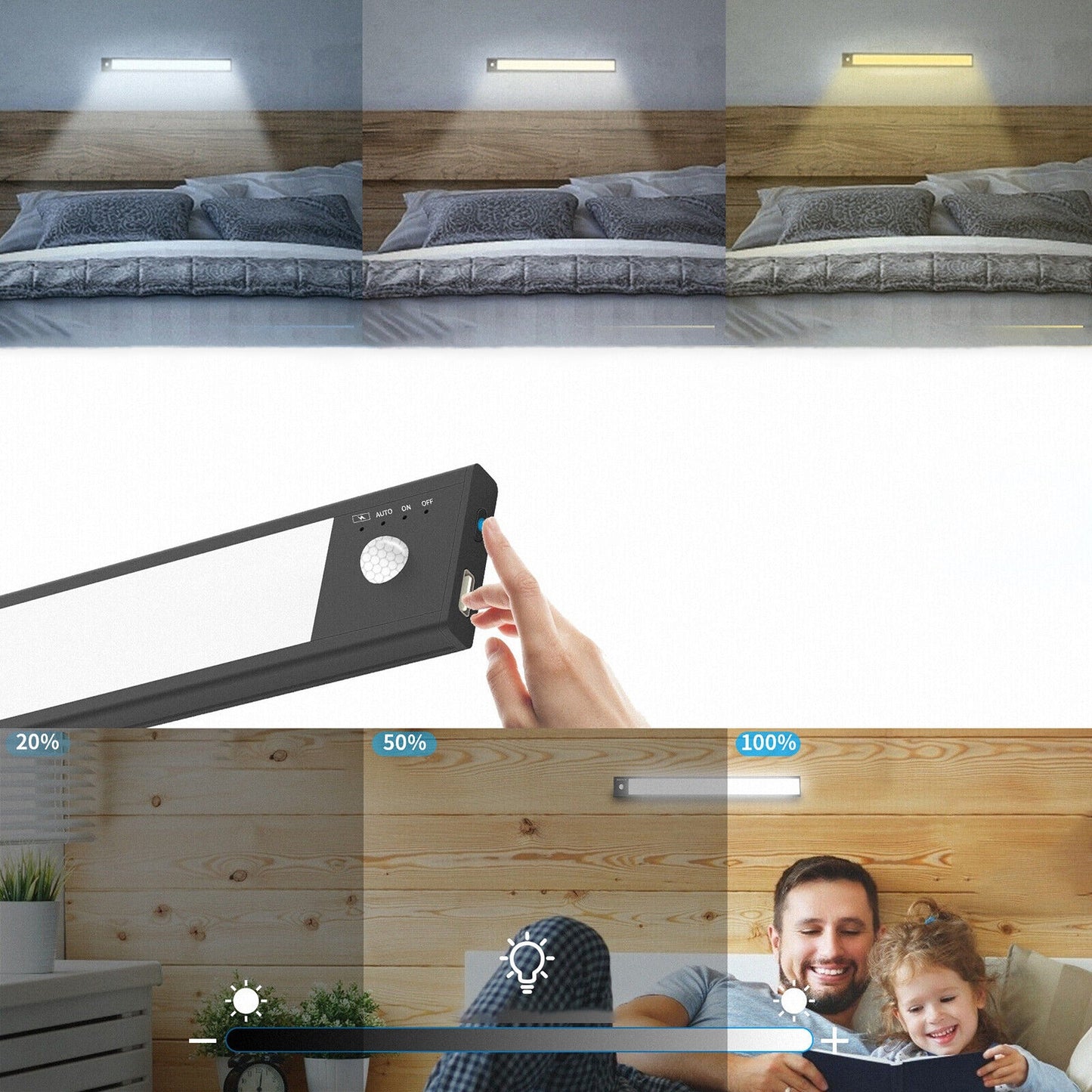 30cm Magnetic LED Under Cabinet Light with Motion Sensor Dimmable