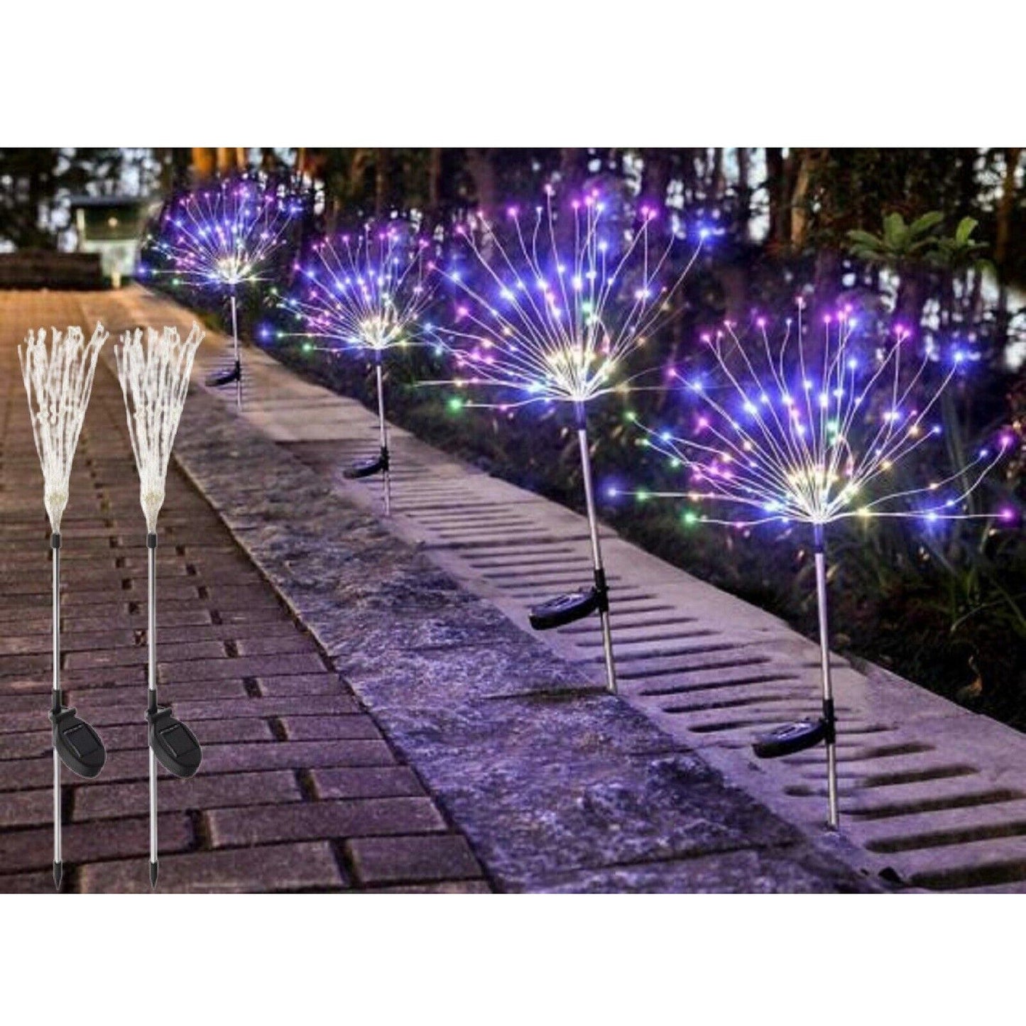 2pcs LED Solar Fireworks Garden Lights Starburst Design for Nighttime Display