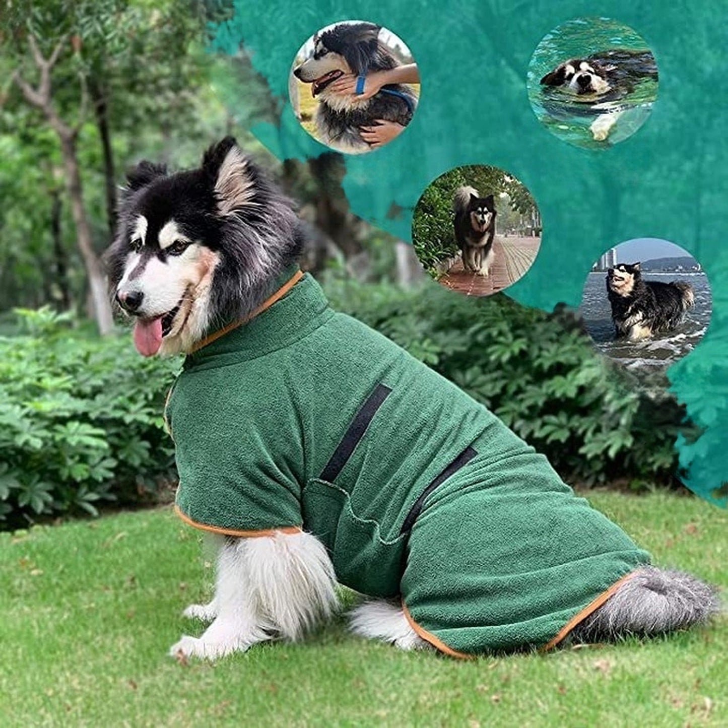 Green Soft Microfibre Dog Bathrobe Towel Drying Robe for Pets