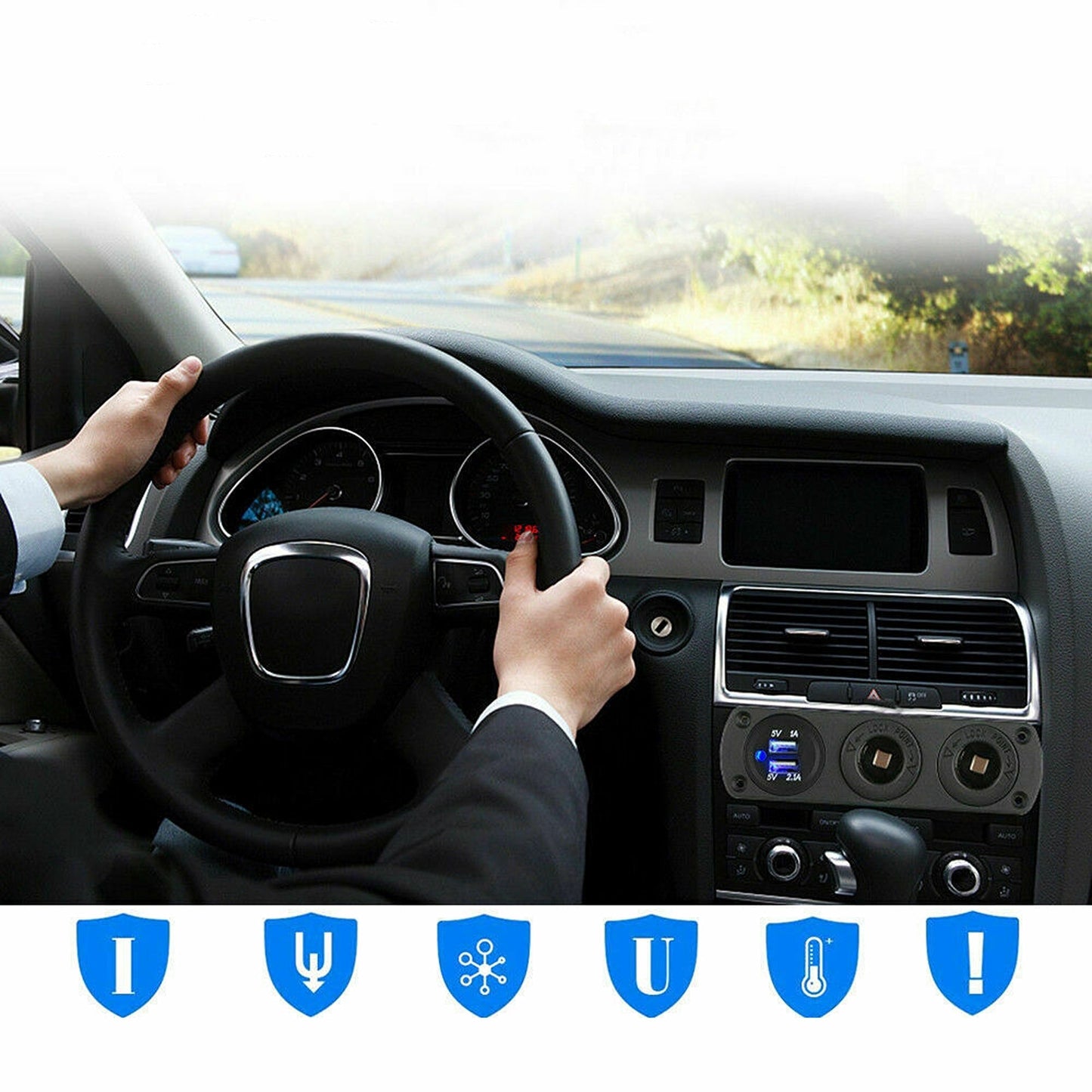 Dual USB Charger and Power Socket Panel for Car Boat with Voltmeter Outlet