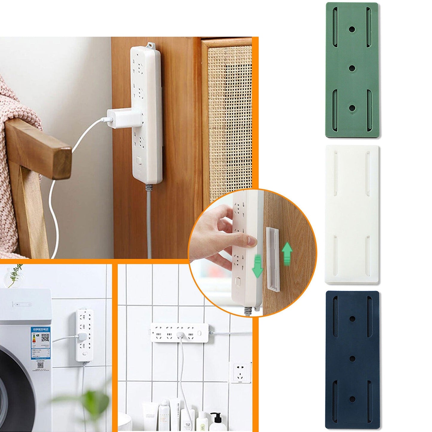Self-Adhesive Wall-Mount Power Strip Fixer and Plug Organizer
