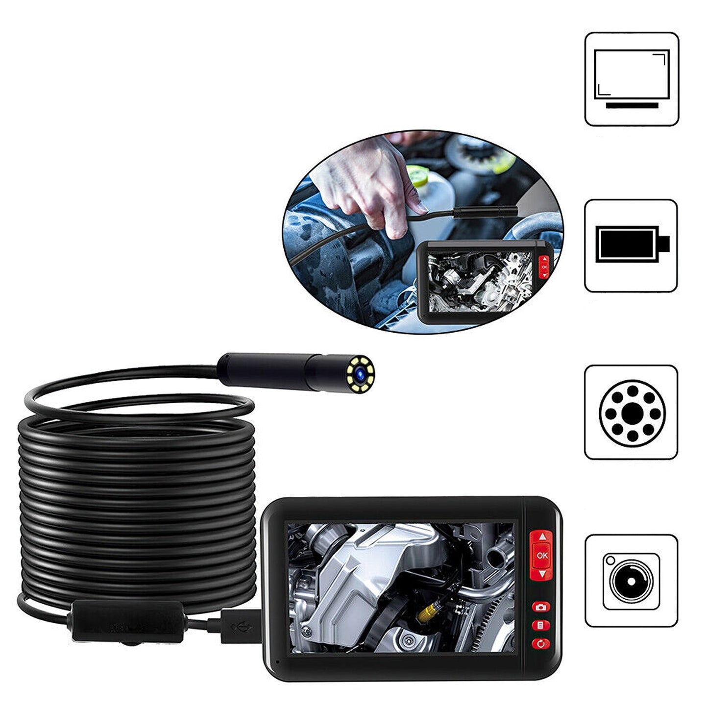 Industrial Endoscope with 4.3in HD Screen 1080P Borescope Inspection Camera
