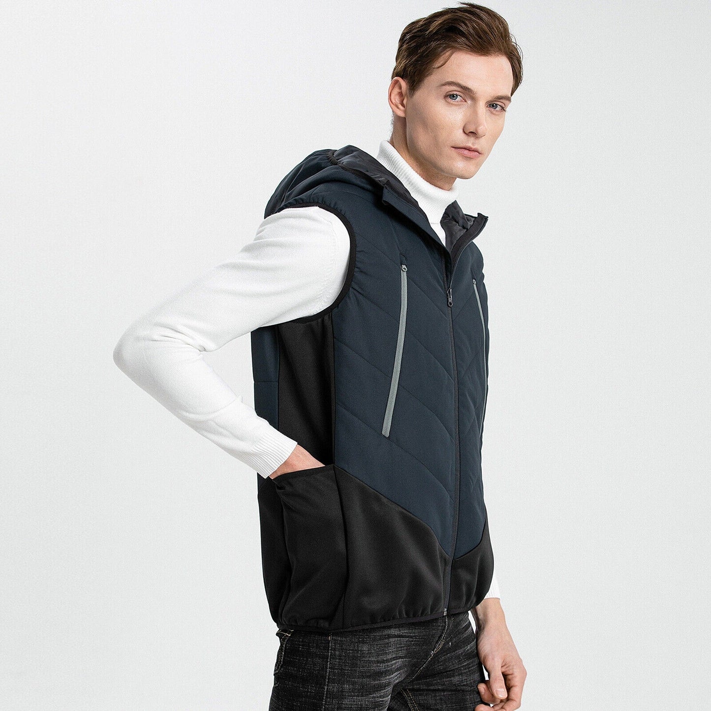 Active Vegan Puffer Vest Quilted Down-Free Stretchy Side Panel