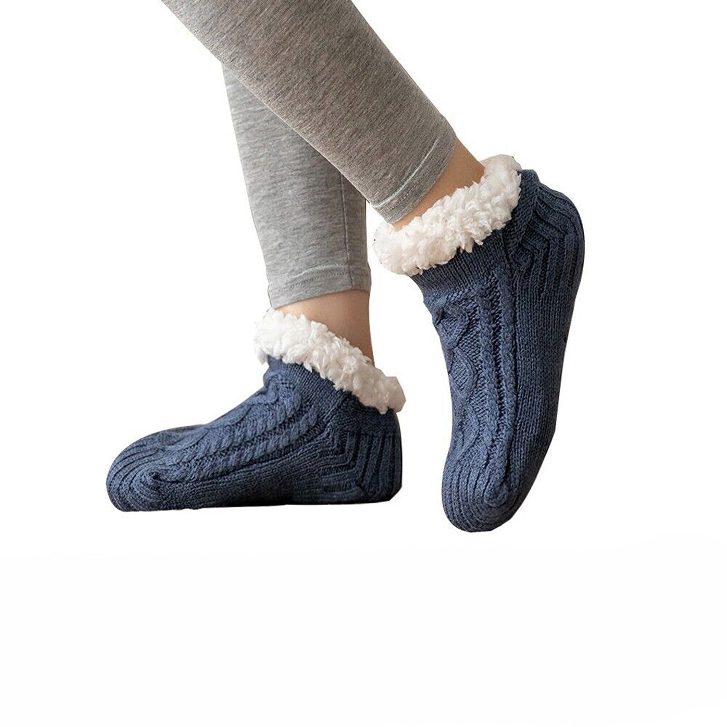 Winter Fleece Lined Women Slipper Socks Warm Fluffy Non Slip