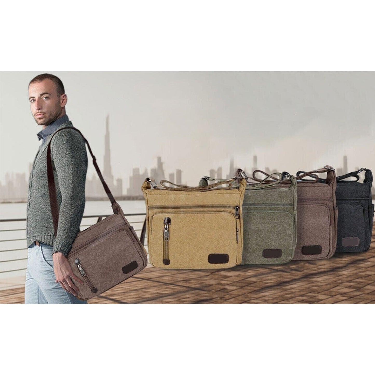 Men Canvas Messenger Bag Retro Shoulder Crossbody Satchel Travel