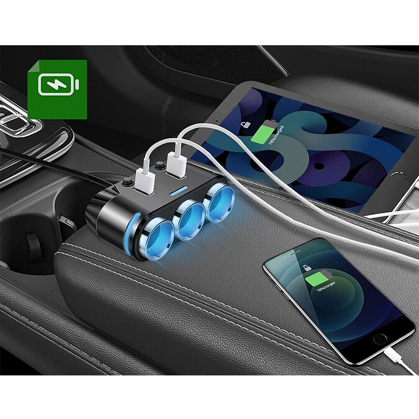 3-Way Multi Car Socket with Dual USB Power Adapter Splitter