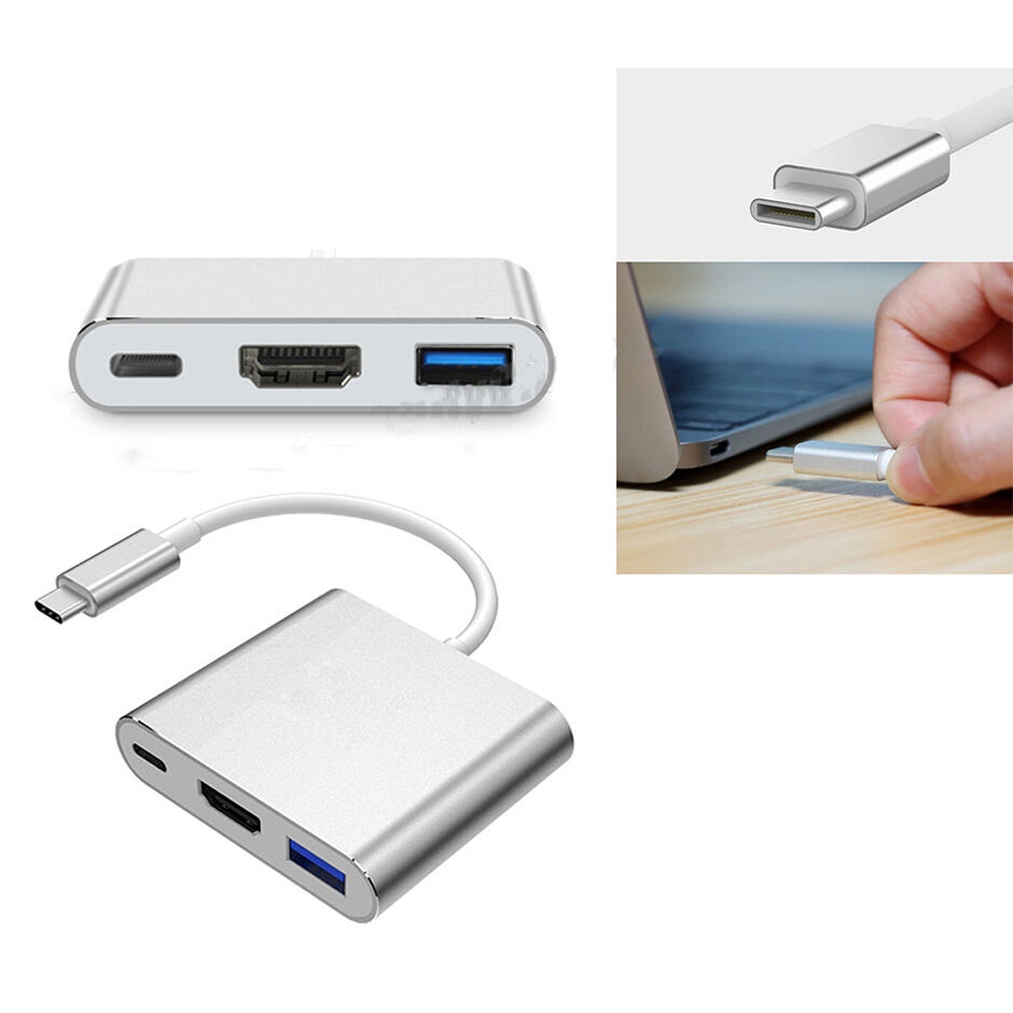 3-in-1 USB-C to HDMI Adapter Type C Hub for MacBook Pro