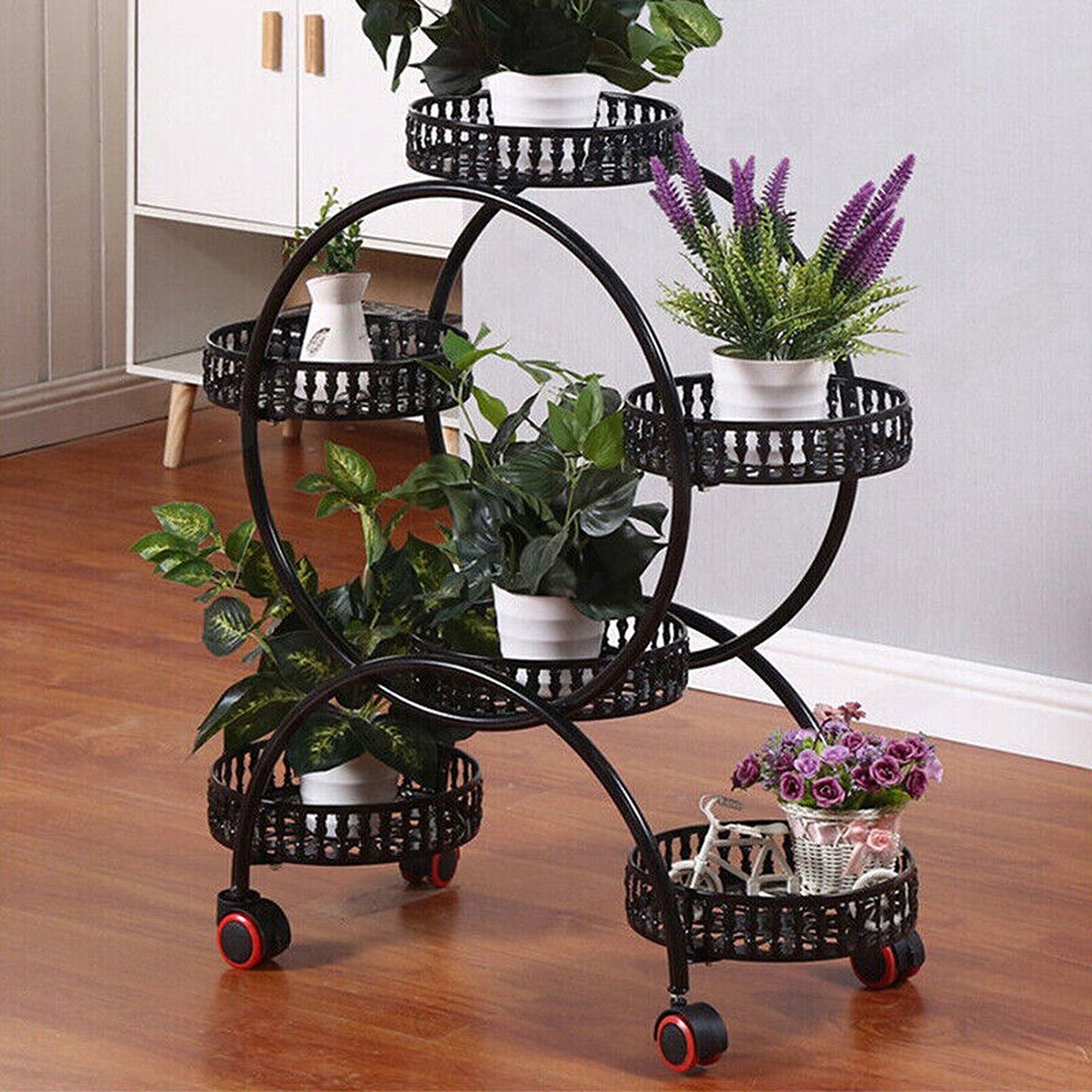 Mobile Balcony Plant Stand with 4 Wheels - 6 Pots