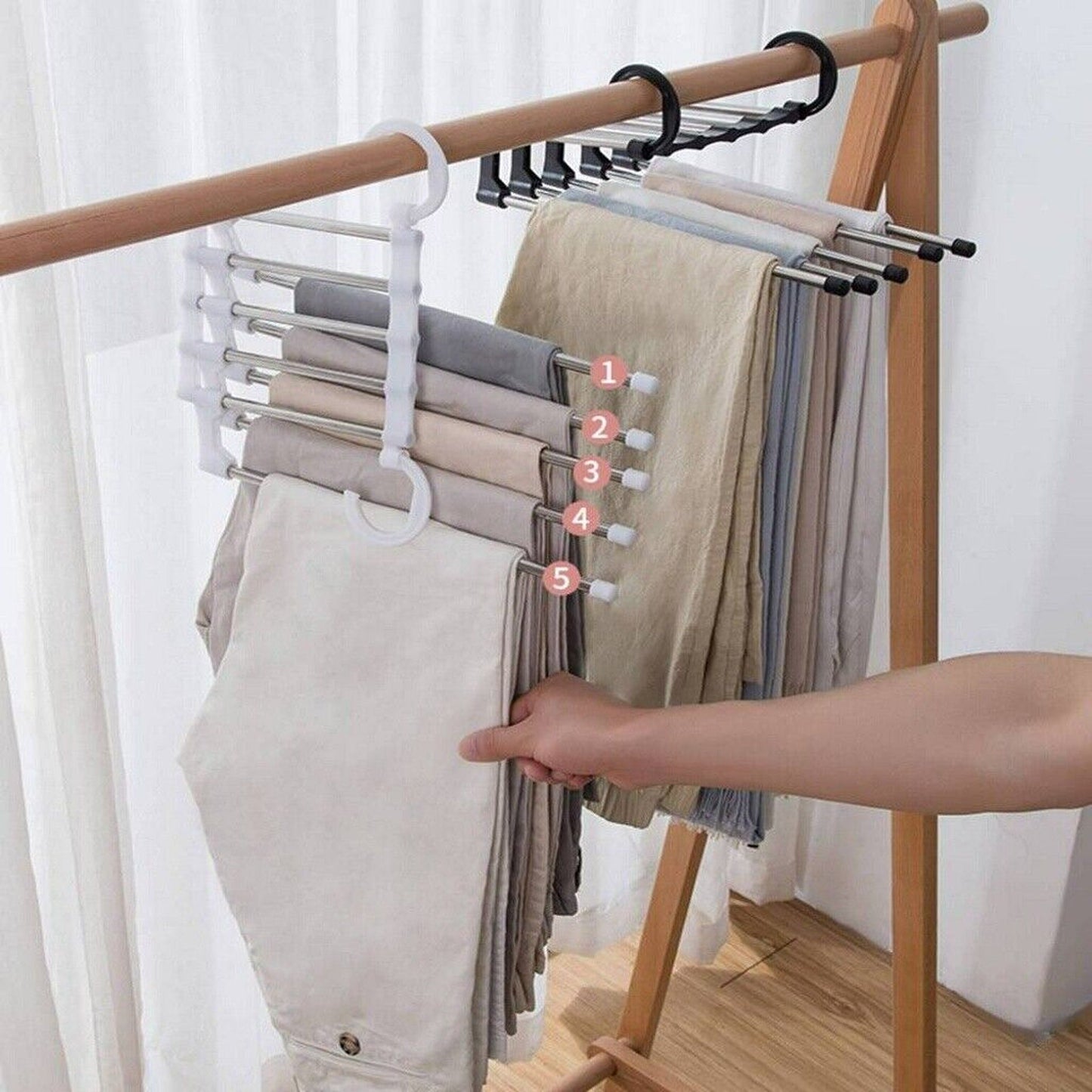 4pcs Stainless-Steel Multi-functional Pants Rack Magic Wardrobe Hanger