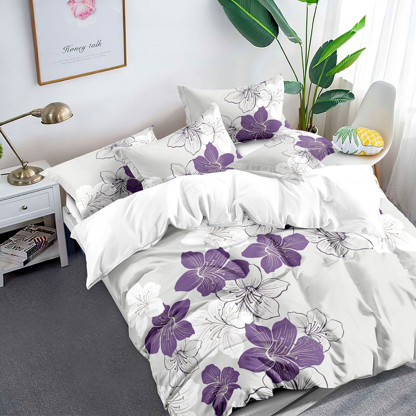 Purple Floral Bedding Duvet Quilt Cover Set Double Queen King Size
