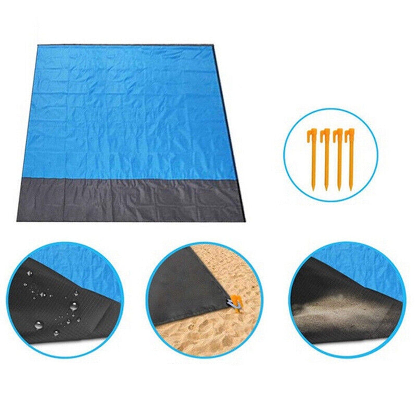 Blue Sand Free Beach Mat Waterproof Portable Outdoor Picnic Blanket