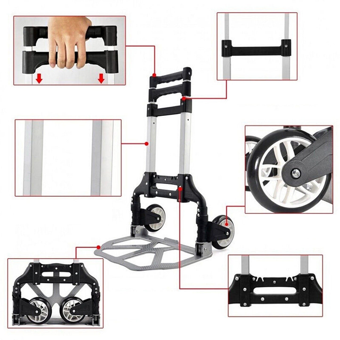 Folding Hand Trolley for Luggage Aluminium 80KG