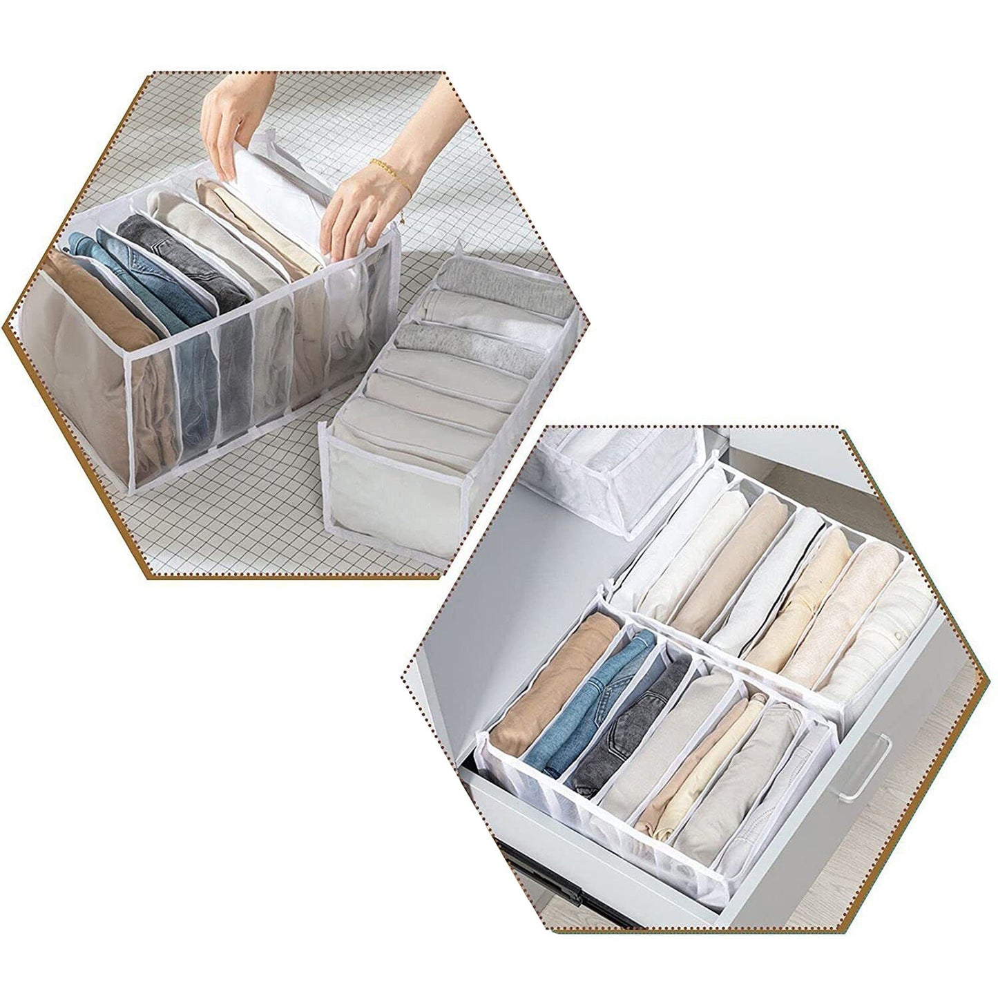 7 Grid Foldable Mesh Organizer for Wardrobe Clothes and Jeans Storage