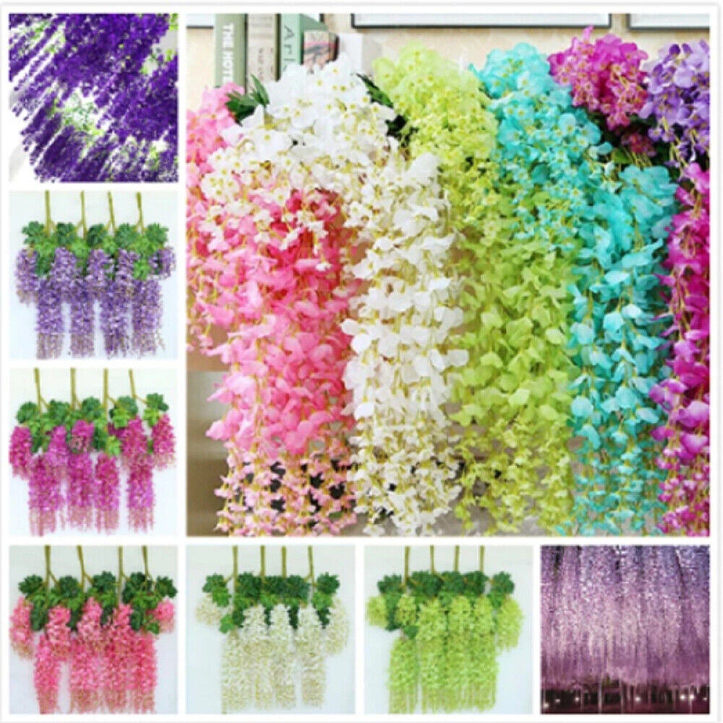 12pcs Silk Wisteria Flower Vine Artificial Garland Leaf Decor for Weddings